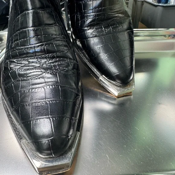 Black Croc-Embossed Ankle Boots - Picture 4 of 7